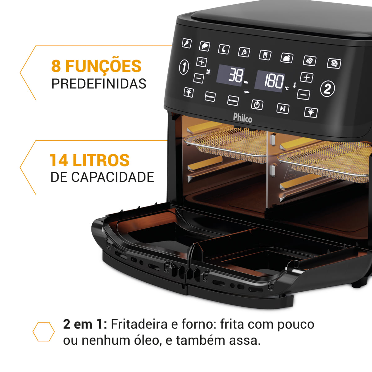 Air Fryer Philco 14L 4 em 1 Painel Digital PAF14A